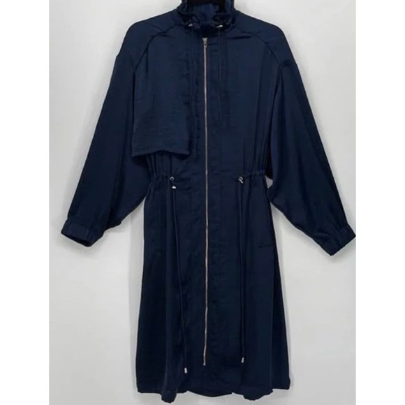 Zara Dark Blue Flowing Trench Coat Size XS-S Women's* Lightweight Fashion WOM209 - Picture 6 of 8